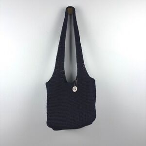 The Sak Navy Blue Crochet Knit Shoulder Bag 90s Boho Slouchy Handbag